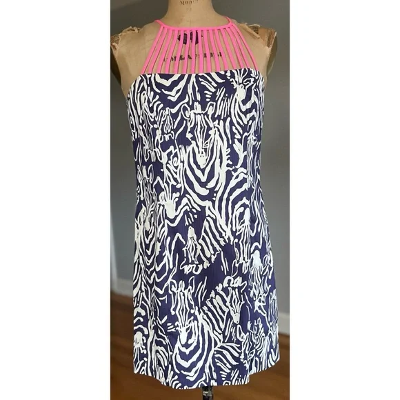 Lilly Pulitzer Navy Blue Pink Terry Shift Dress 4 - Picture 1 of 16